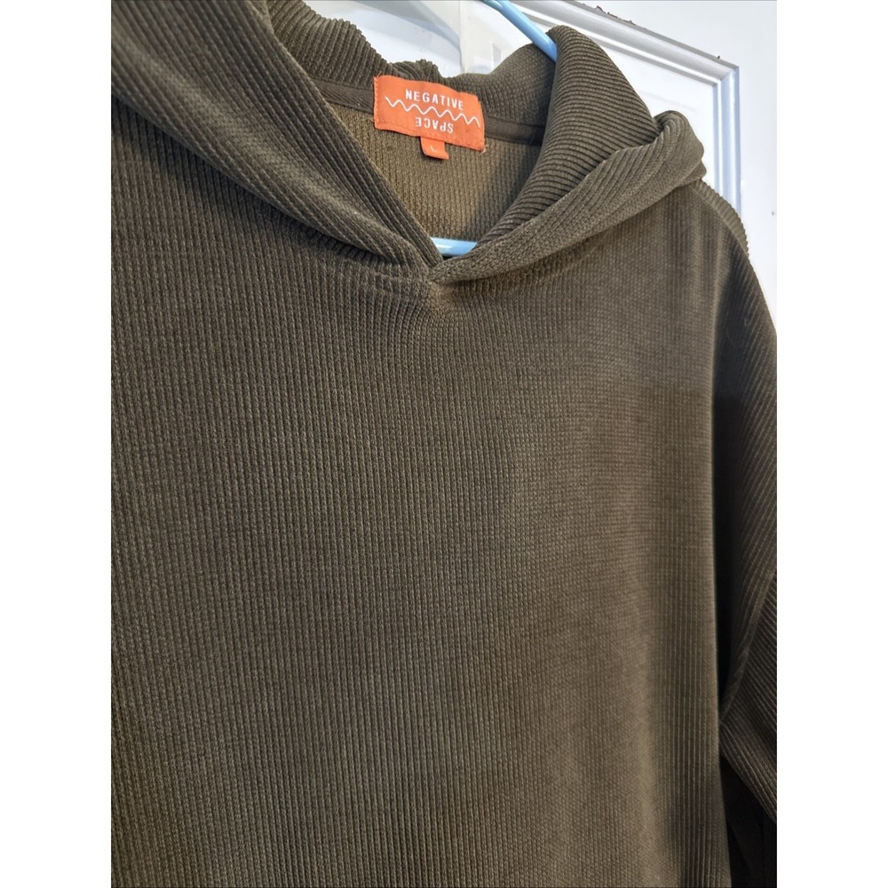 Negative Space Hoodie Mens‎ Large Brown Corduroy Sweater Ribbed Sweatshirt - Picture 2 of 10